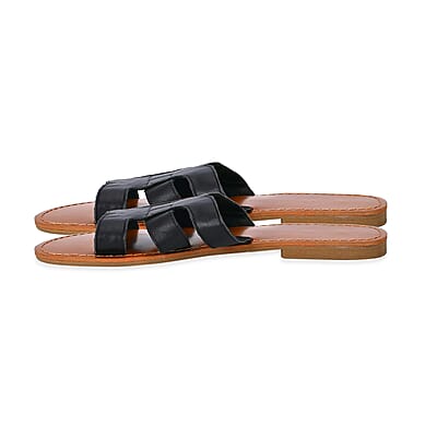 Black Genuine Leather Sandals - Size 7