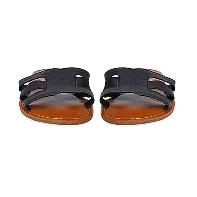 Black Genuine Leather Sandals - Size 7