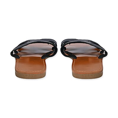 Black Genuine Leather Sandals - Size 7