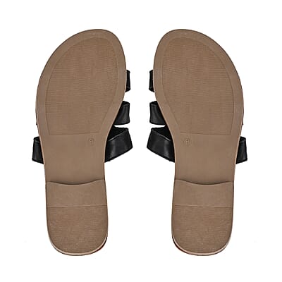 Black Genuine Leather Sandals - Size 7