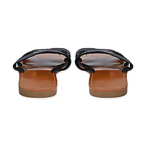 Black Genuine Leather Sandals - Size 10