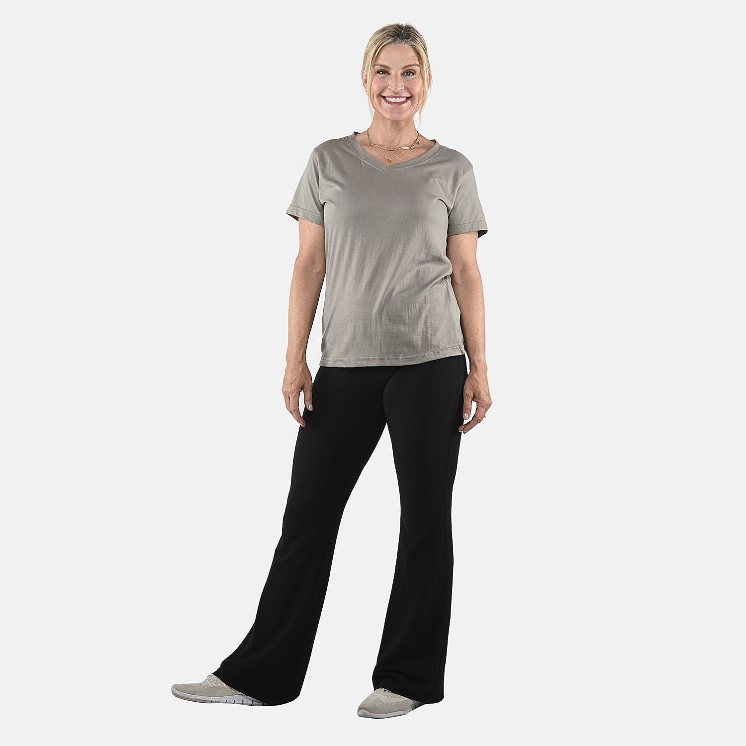 Set of 3 Black, Dark Gray and Purple Cotton Blend V-Neck T-Shirts - S