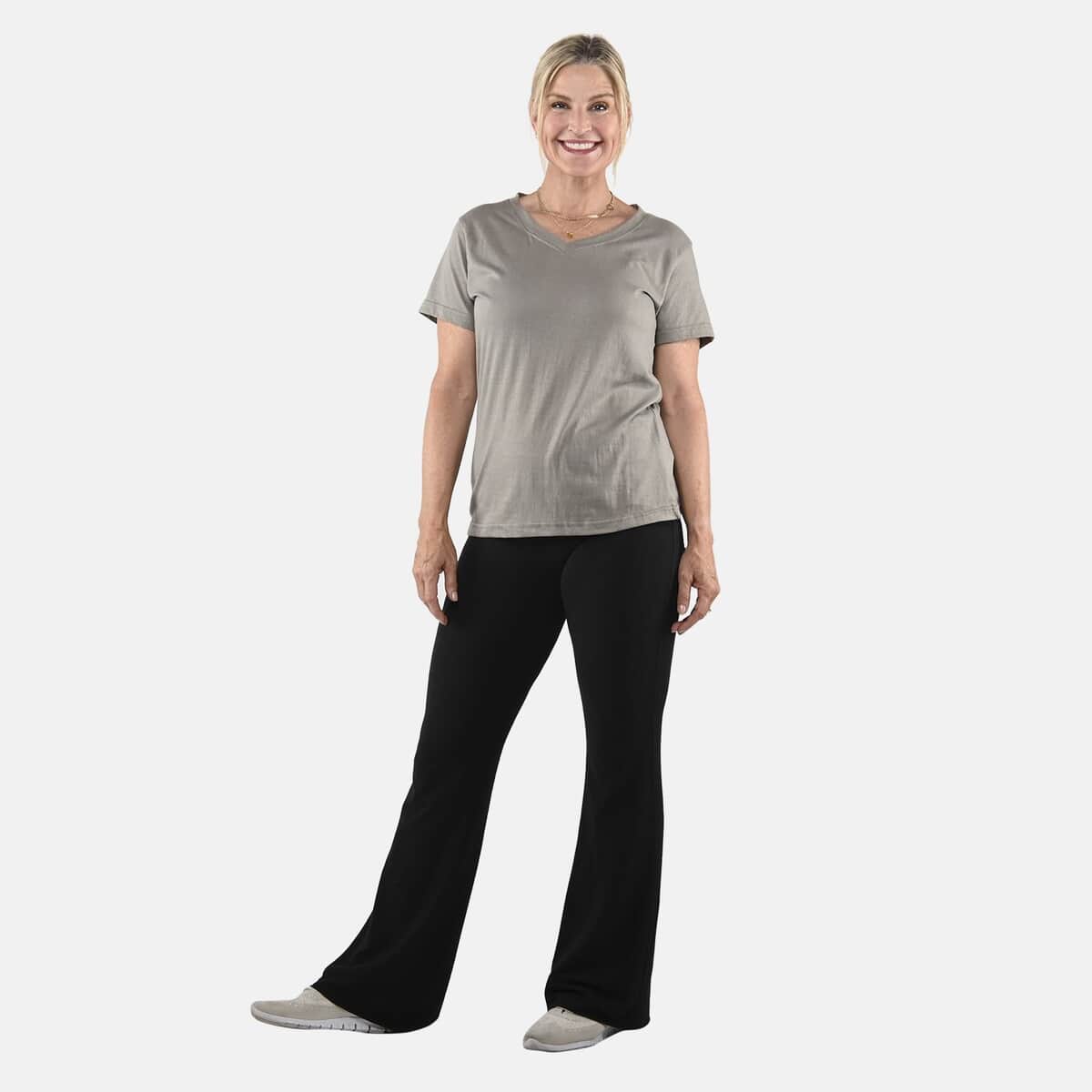 Set of 3 Black, Dark Gray and Purple Cotton Blend V-Neck T-Shirts - S image number 4