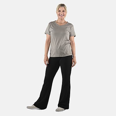 Set of 3 Black, Dark Gray and Purple Cotton Blend V-Neck T-Shirts - S