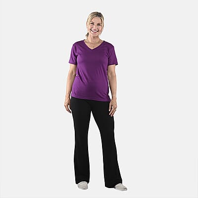 Set of 3 Black, Dark Gray and Purple Cotton Blend V-Neck T-Shirts - S