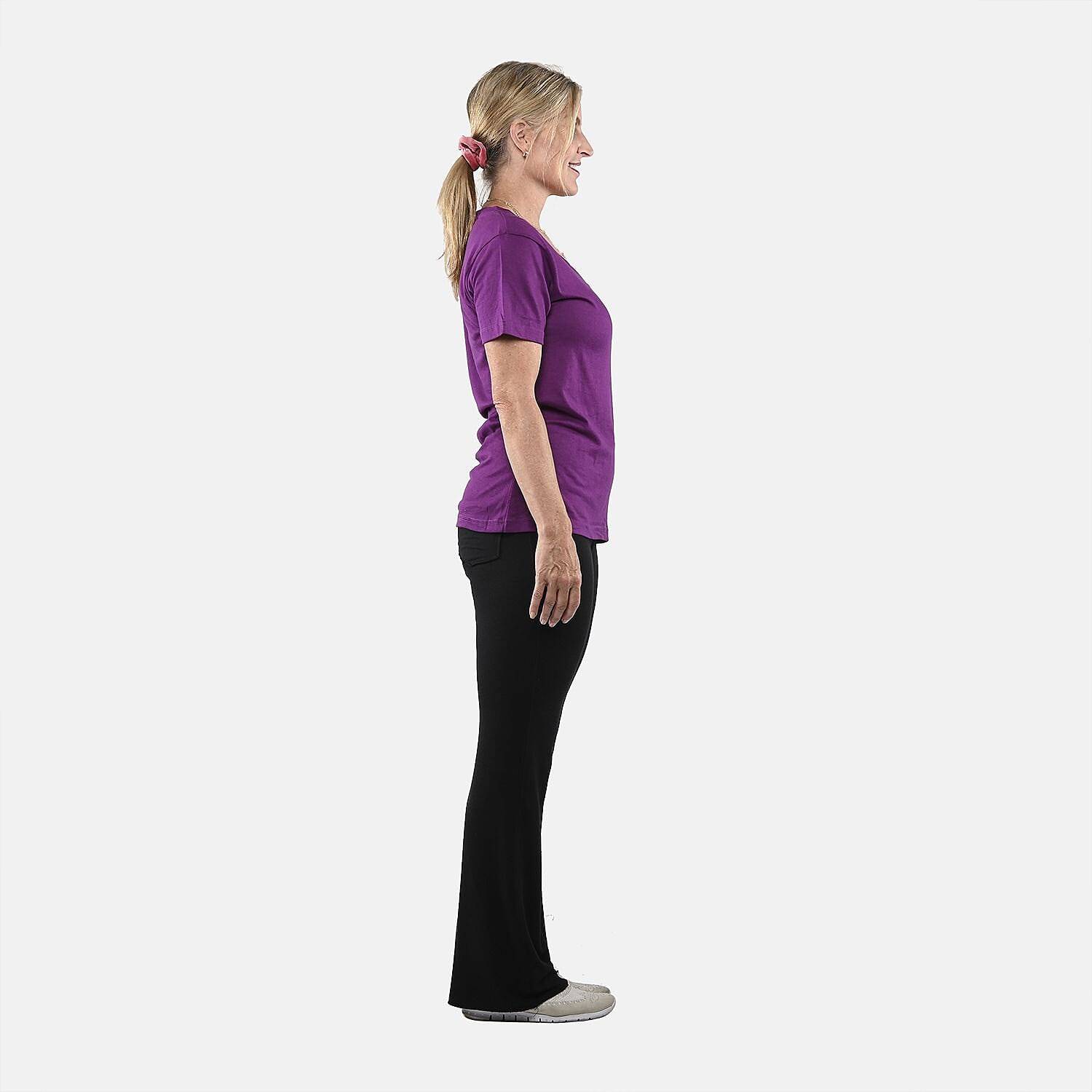 Set of 3 Black, Dark Gray and Purple Cotton Blend V-Neck T-Shirts - S