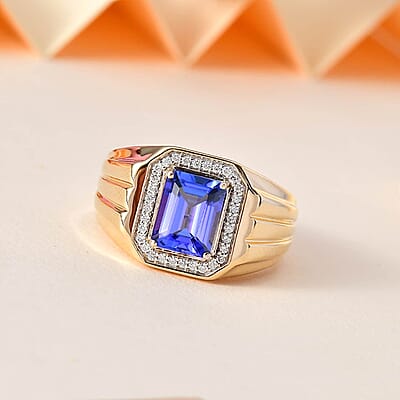Luxoro 14K Yellow Gold AAA Tanzanite and G-H I2 Diamond Men's Ring 9 Grams 2.85 ctw
