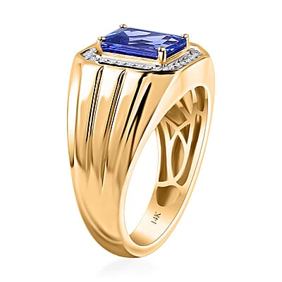 Luxoro 14K Yellow Gold AAA Tanzanite and G-H I2 Diamond Men's Ring 9 Grams 2.85 ctw