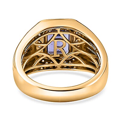 Luxoro 14K Yellow Gold AAA Tanzanite and G-H I2 Diamond Men's Ring 9 Grams 2.85 ctw