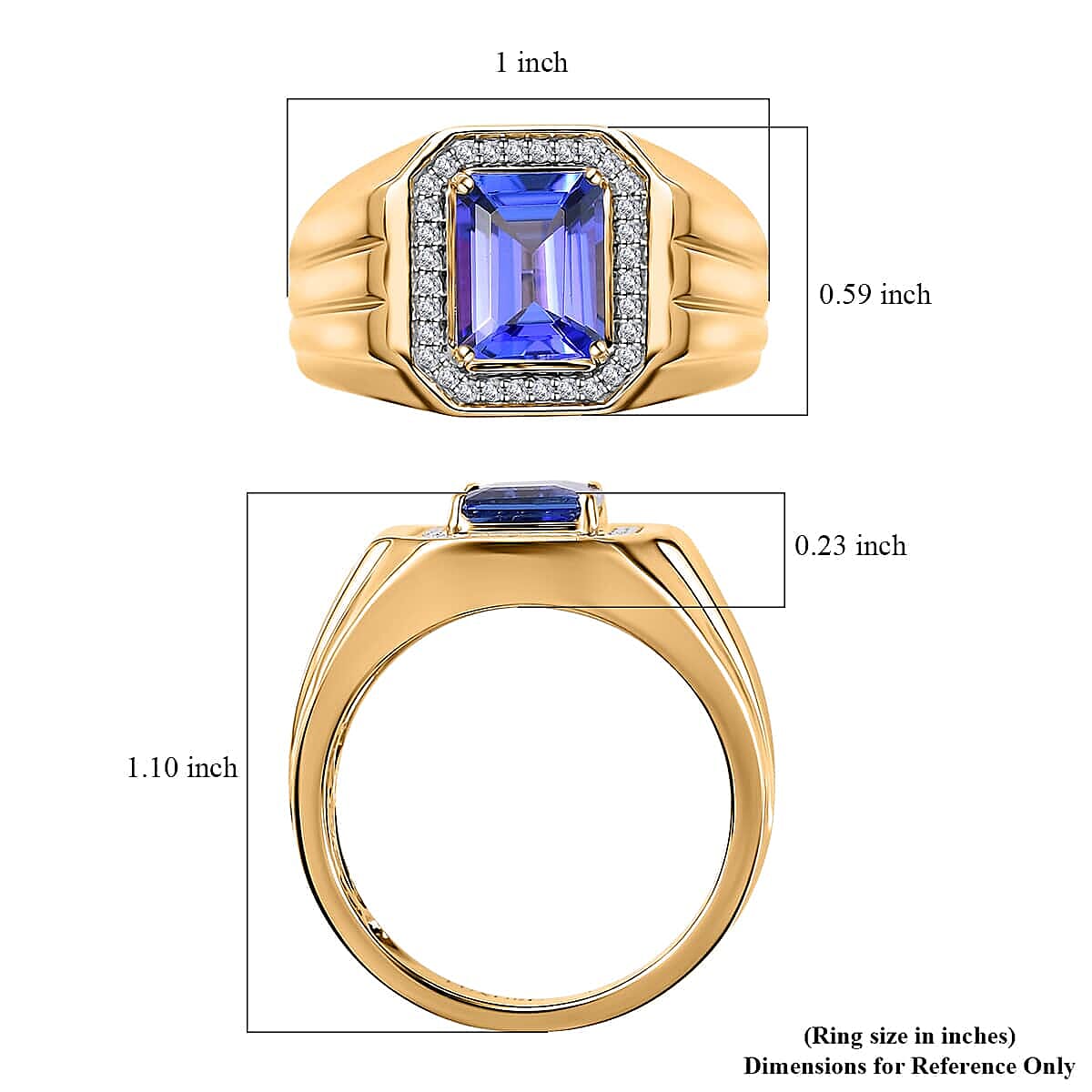 Luxoro 14K Yellow Gold AAA Tanzanite and G-H I2 Diamond Men's Ring 9 Grams 2.85 ctw
