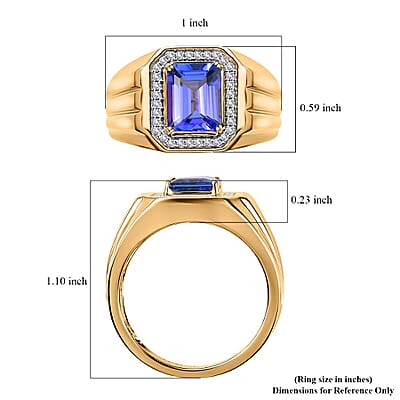 Luxoro 14K Yellow Gold AAA Tanzanite and G-H I2 Diamond Men's Ring 9 Grams 2.85 ctw