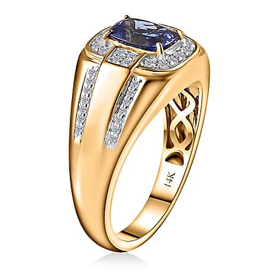 Luxoro 14K Yellow Gold AAA Tanzanite, Diamond (G-H, I2) (0.38 cts) Men's Ring (Size 7.0) (7.80 g) 1.90 ctw