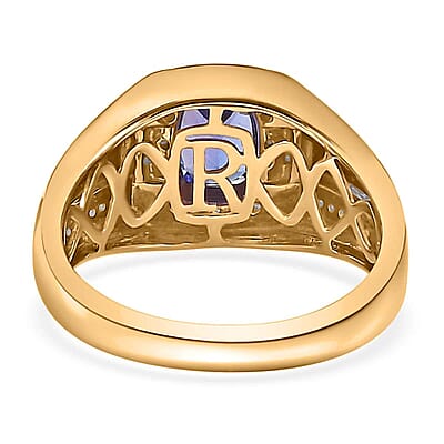 Luxoro 14K Yellow Gold AAA Tanzanite, Diamond (G-H, I2) (0.38 cts) Men's Ring (Size 7.0) (7.80 g) 1.90 ctw
