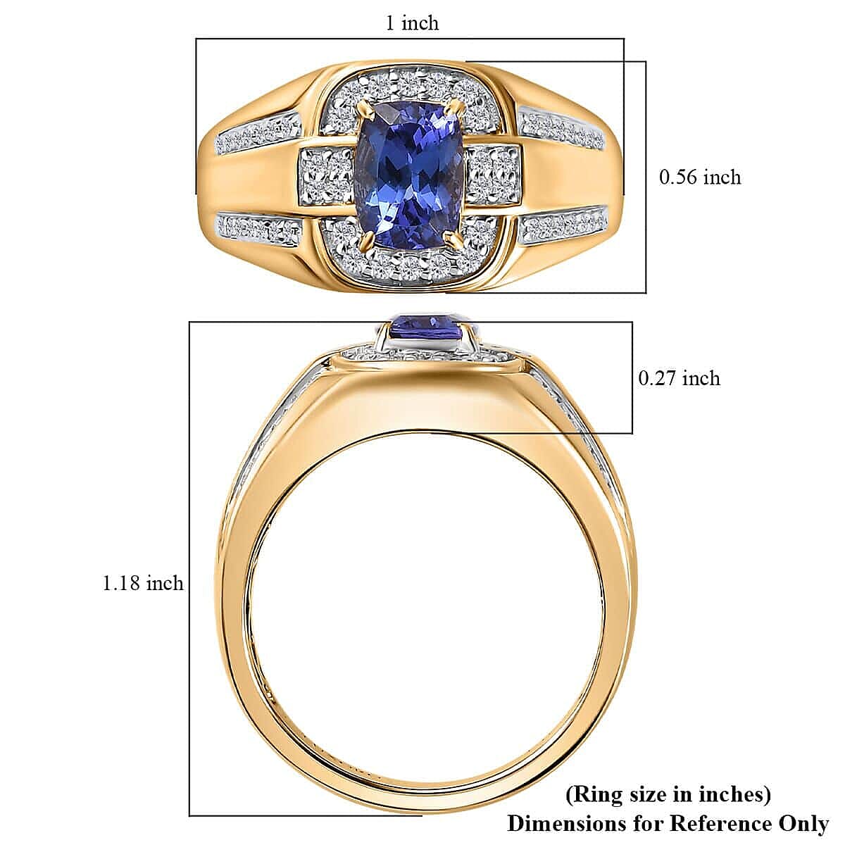 Luxoro 14K Yellow Gold AAA Tanzanite, Diamond (G-H, I2) (0.38 cts) Men's Ring (Size 7.0) (7.80 g) 1.90 ctw