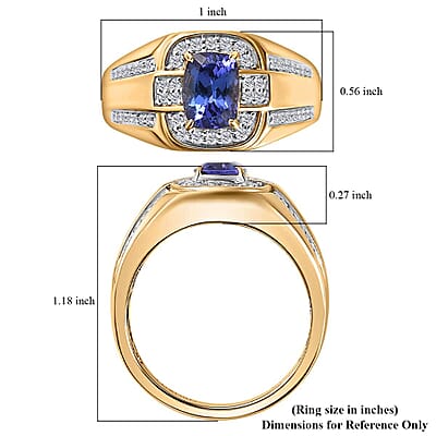 Luxoro 14K Yellow Gold AAA Tanzanite, Diamond (G-H, I2) (0.38 cts) Men's Ring (Size 7.0) (7.80 g) 1.90 ctw