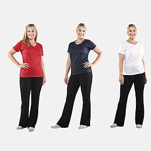 Set of 3 Navy, White and Red Cotton Blend V-Neck T-Shirts - XL