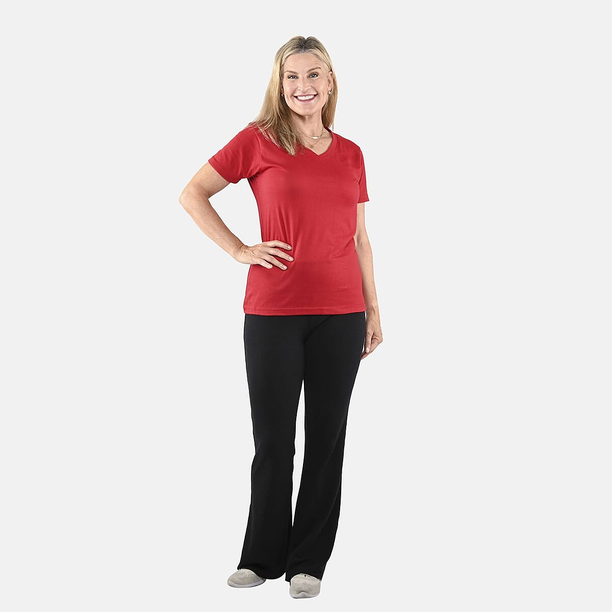 Set of 3 Navy, White and Red Cotton Blend V-Neck T-Shirts - XL image number 4