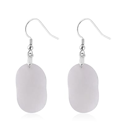 Natural Jade 47.50 ctw Dragon Carved Earrings in Rhodium Over Sterling Silver
