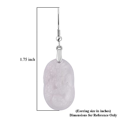 Natural Jade 47.50 ctw Dragon Carved Earrings in Rhodium Over Sterling Silver