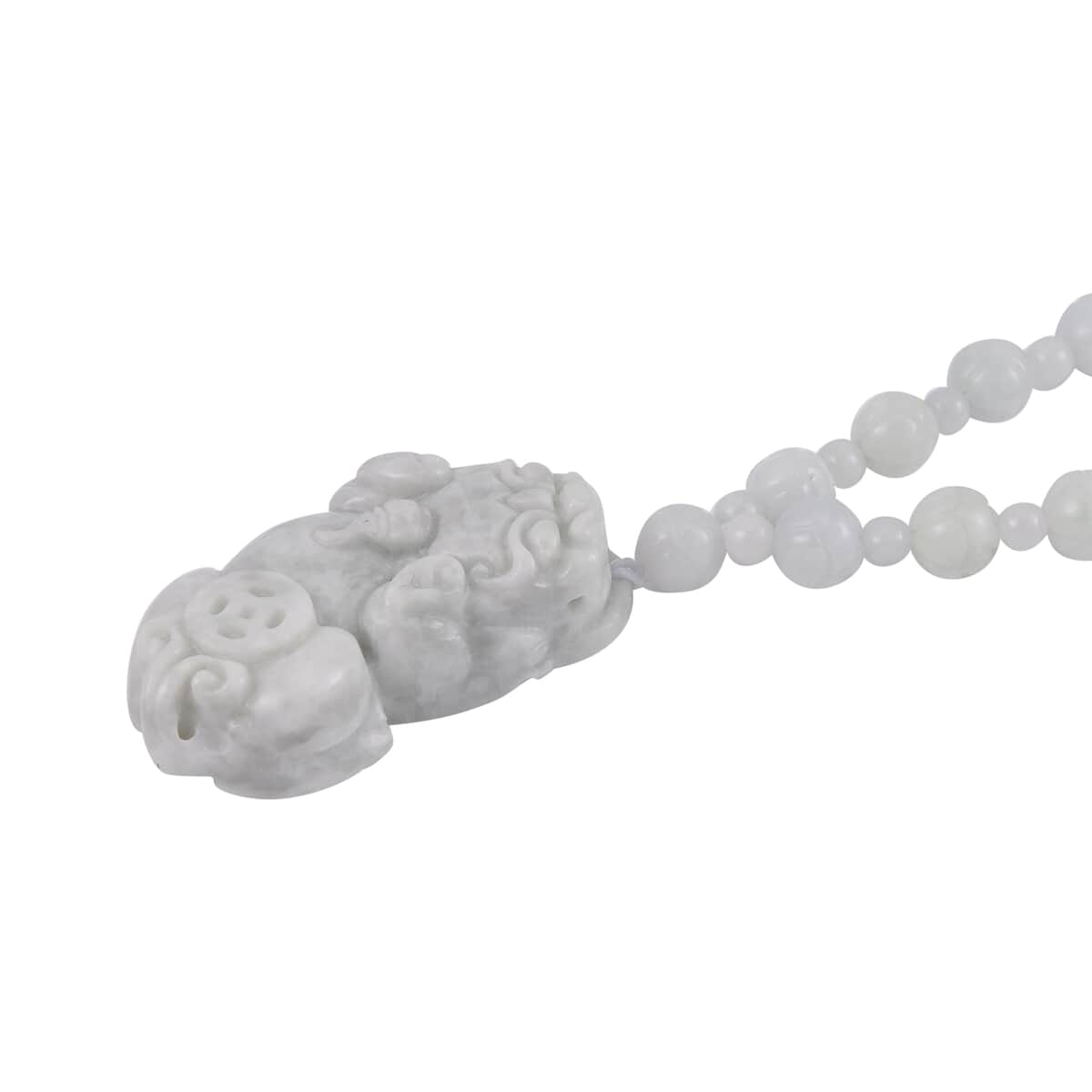 Natural Jade Carved Lotus Beaded Necklace with Pixiu Charm 22 Inches in Rhodium Over Sterling Silver 340.00 ctw image number 3