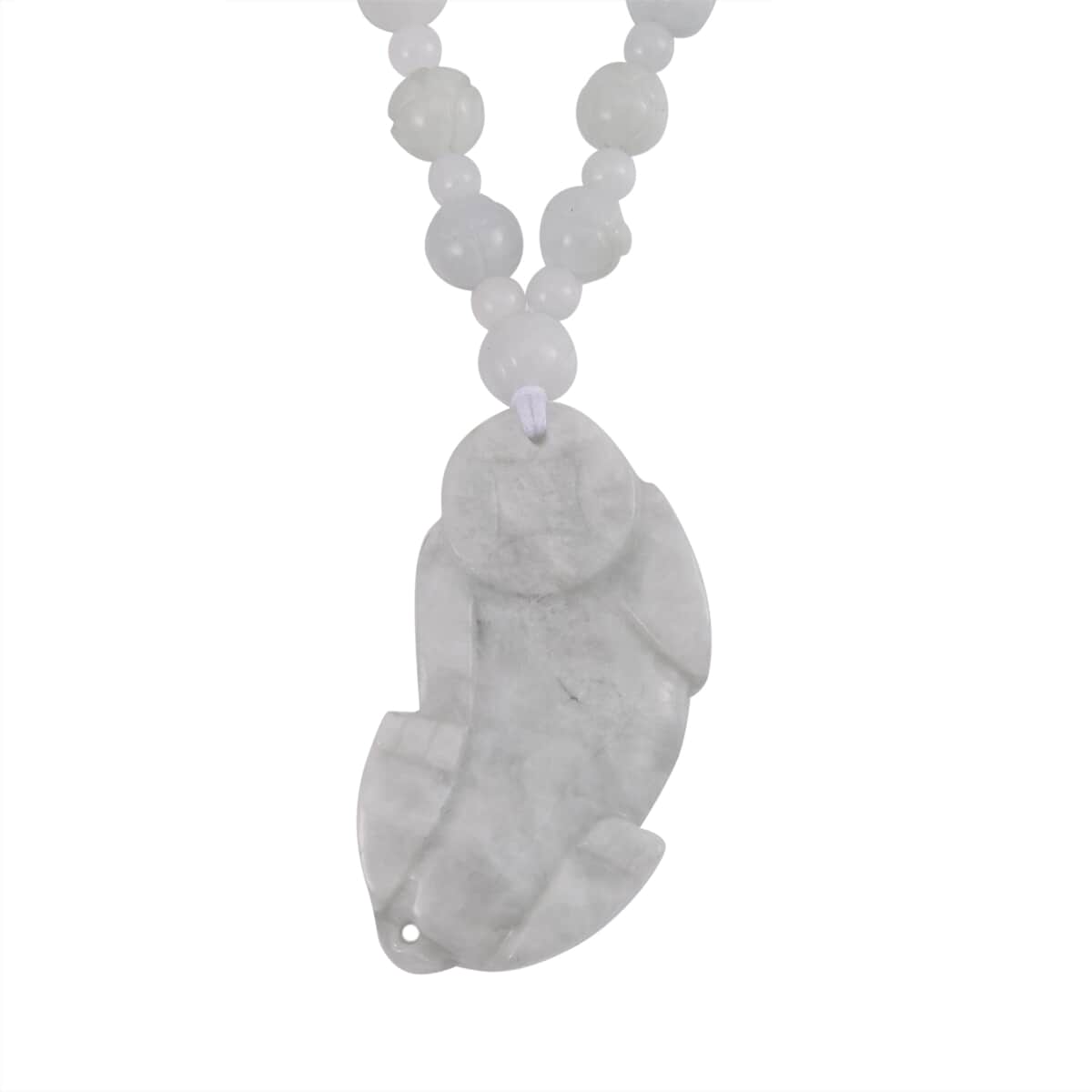 Natural Jade Carved Lotus Beaded Necklace with Pixiu Charm 22 Inches in Rhodium Over Sterling Silver 340.00 ctw image number 4
