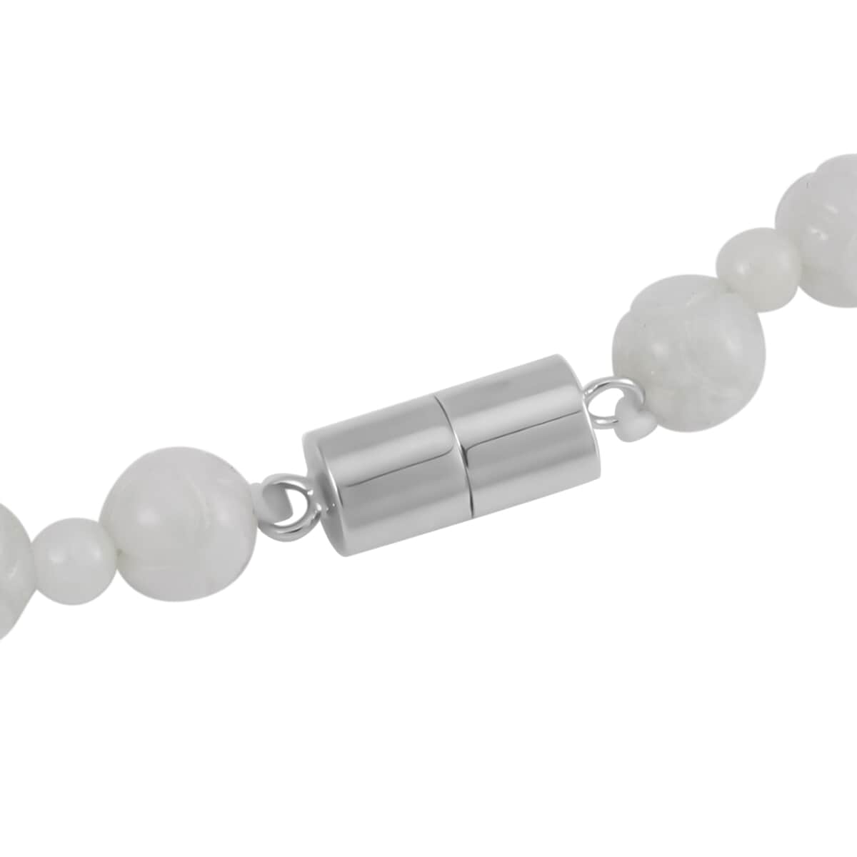 Natural Jade Carved Lotus Beaded Necklace with Pixiu Charm 22 Inches in Rhodium Over Sterling Silver 340.00 ctw image number 5