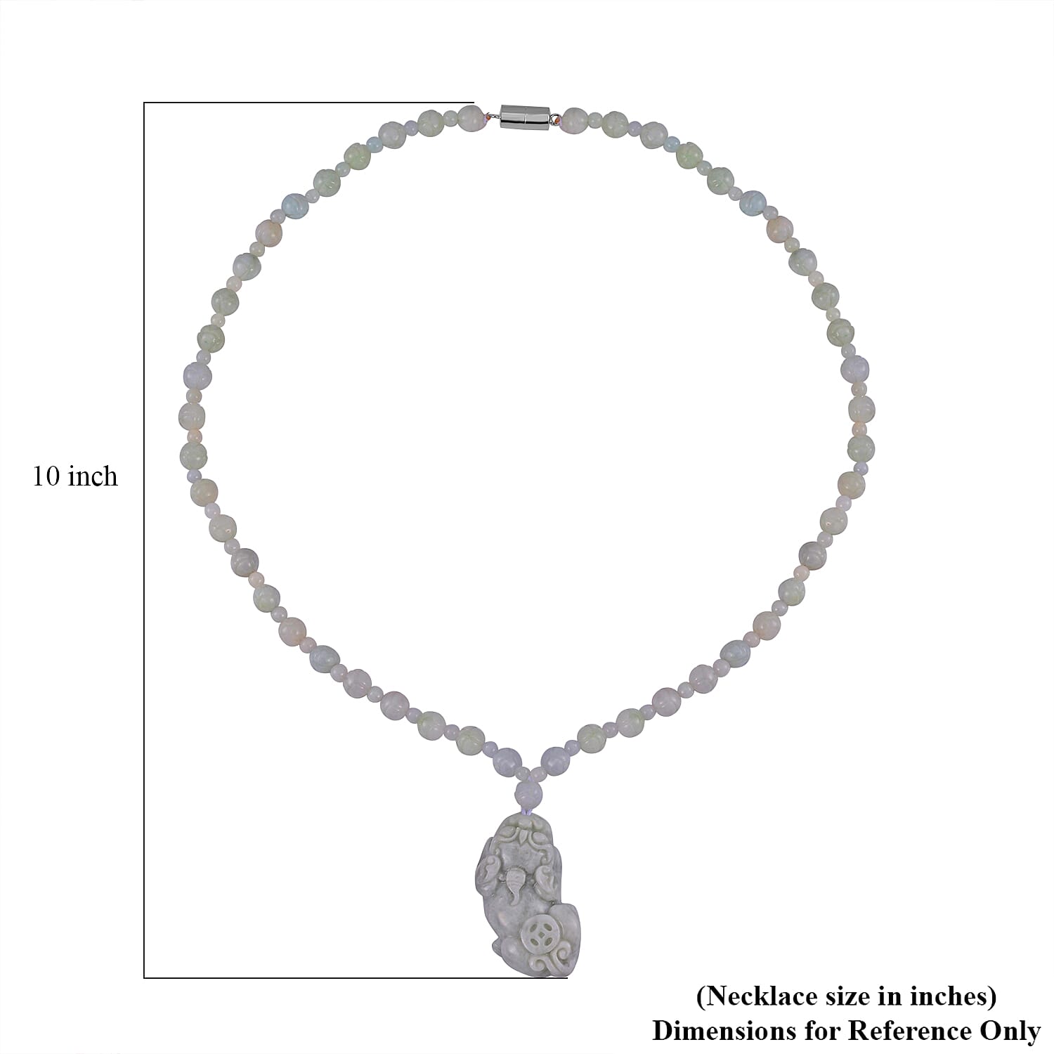 Natural Jade Carved 340.00 ctw Lotus Beaded Necklace with Pixiu Charm in Rhodium Over Sterling Silver 22 Inches