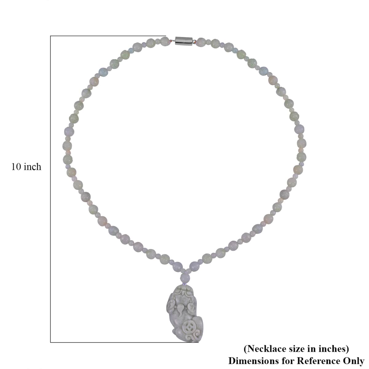 Natural Jade Carved Lotus Beaded Necklace with Pixiu Charm 22 Inches in Rhodium Over Sterling Silver 340.00 ctw image number 6