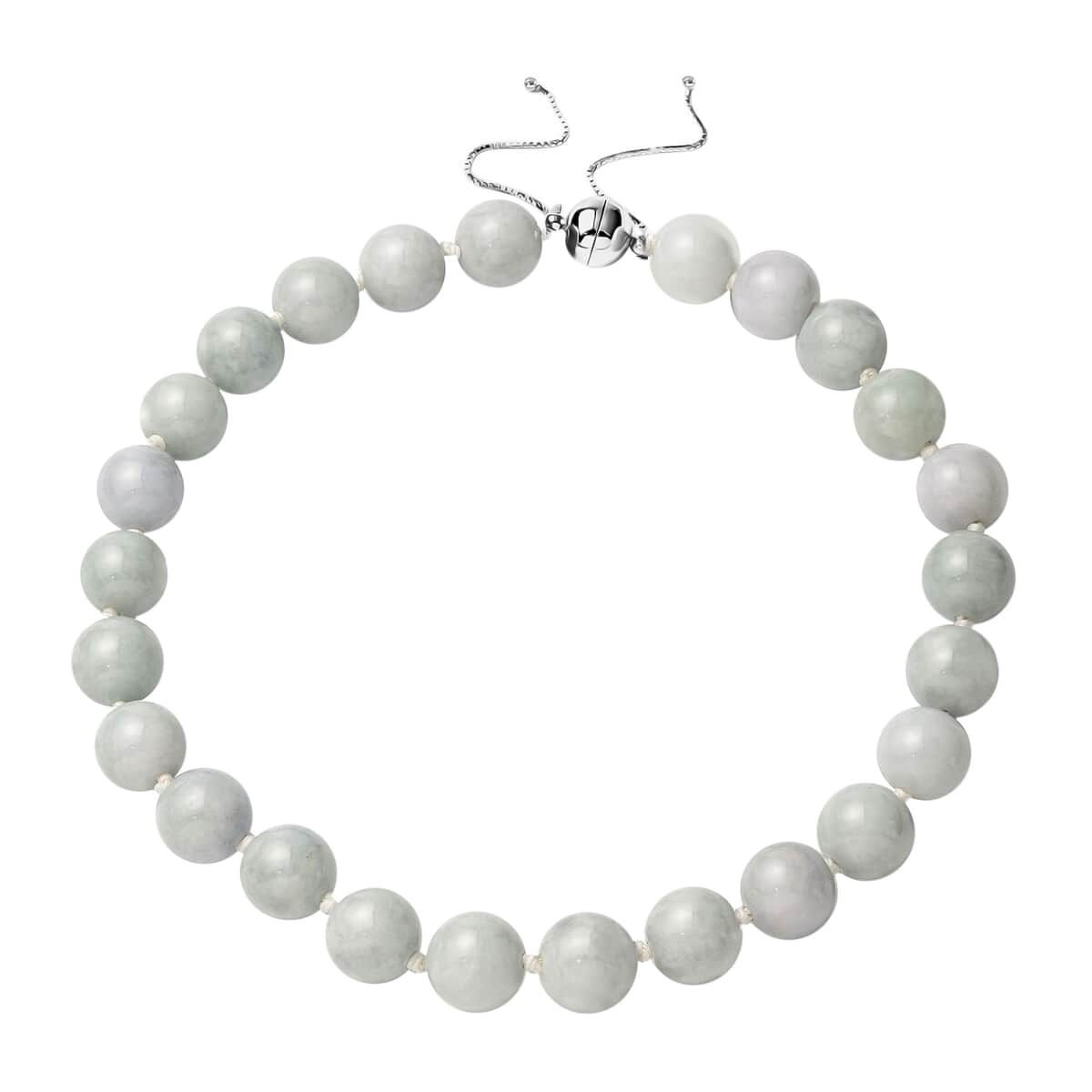 Natural Jade Round Beaded Necklace 18-22 Inches in Rhodium Over Sterling Silver 985.00 ctw image number 0