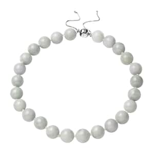 Natural Jade Round Beaded Necklace 18-22 Inches in Rhodium Over Sterling Silver 985.00 ctw