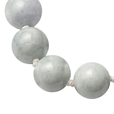 Natural Jade Round Beaded Necklace 18-22 Inches in Rhodium Over Sterling Silver 985.00 ctw