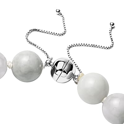 Natural Jade Round Beaded Necklace 18-22 Inches in Rhodium Over Sterling Silver 985.00 ctw