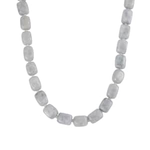 Natural Jade Tumble Shape Necklace 18-22 Inches in Rhodium Over Sterling Silver 985.00 ctw