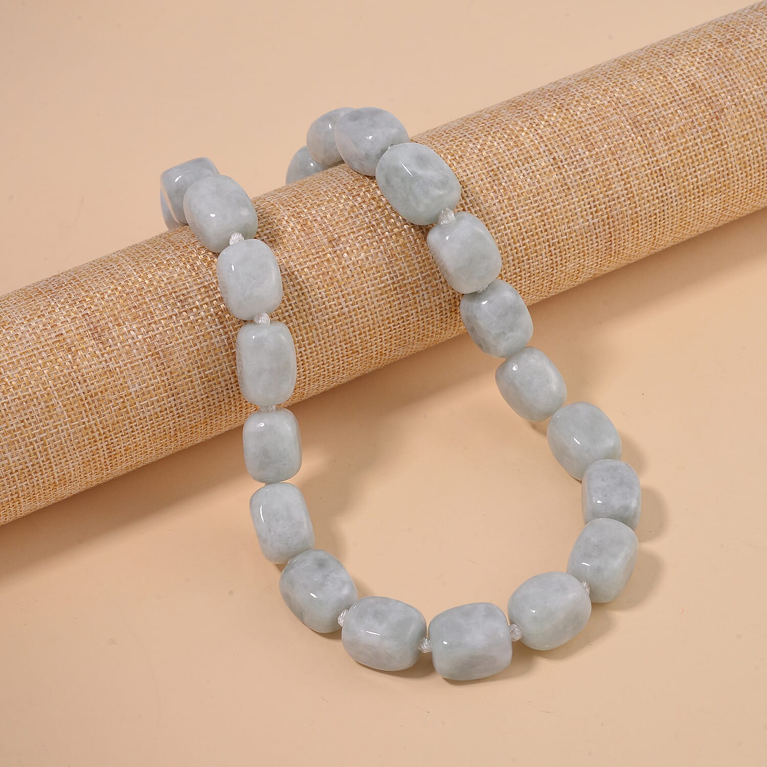 Natural Jade Tumble Shape Necklace 18-22 Inches in Rhodium Over Sterling Silver 985.00 ctw