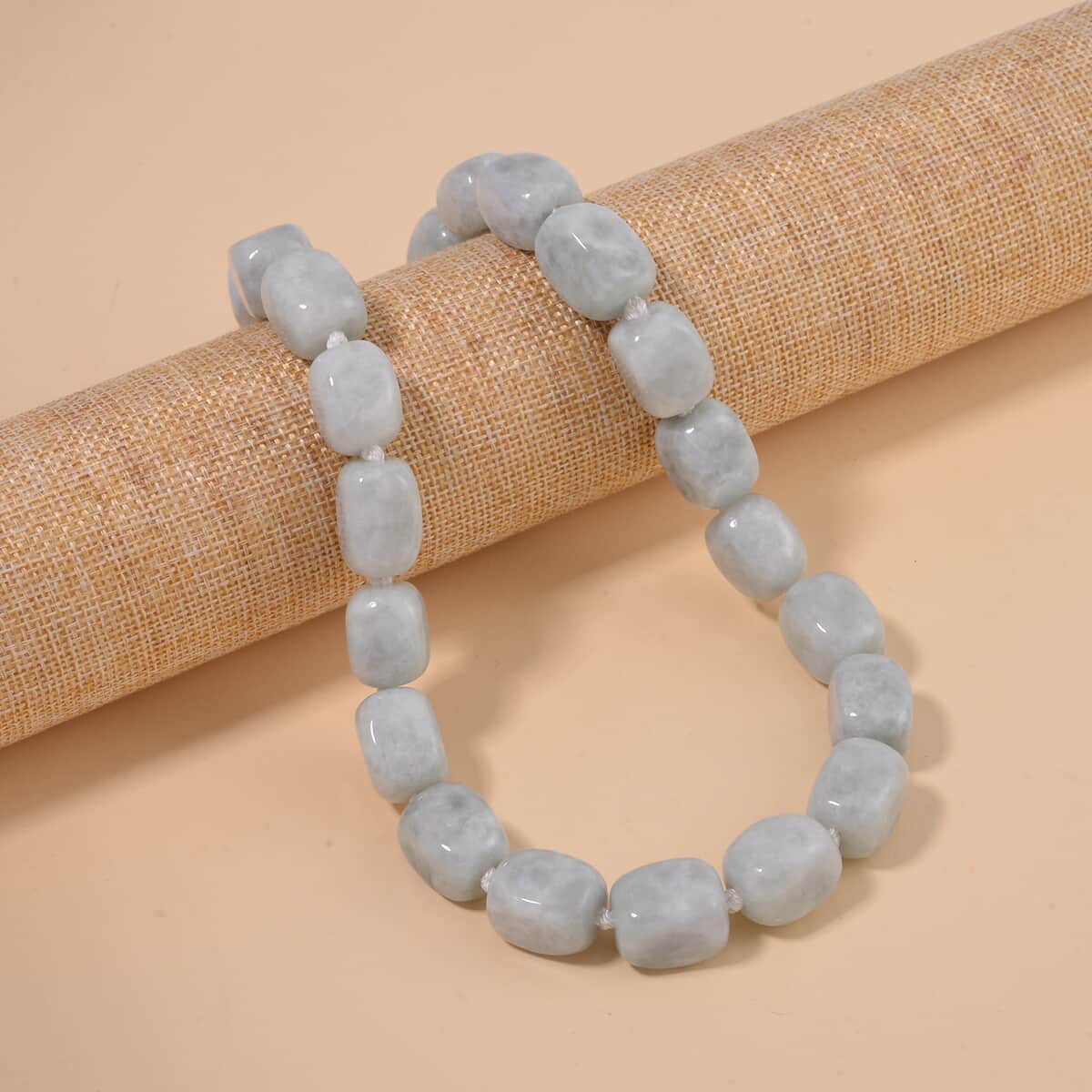 Natural Jade Tumble Shape Necklace 18-22 Inches in Rhodium Over Sterling Silver 985.00 ctw image number 1