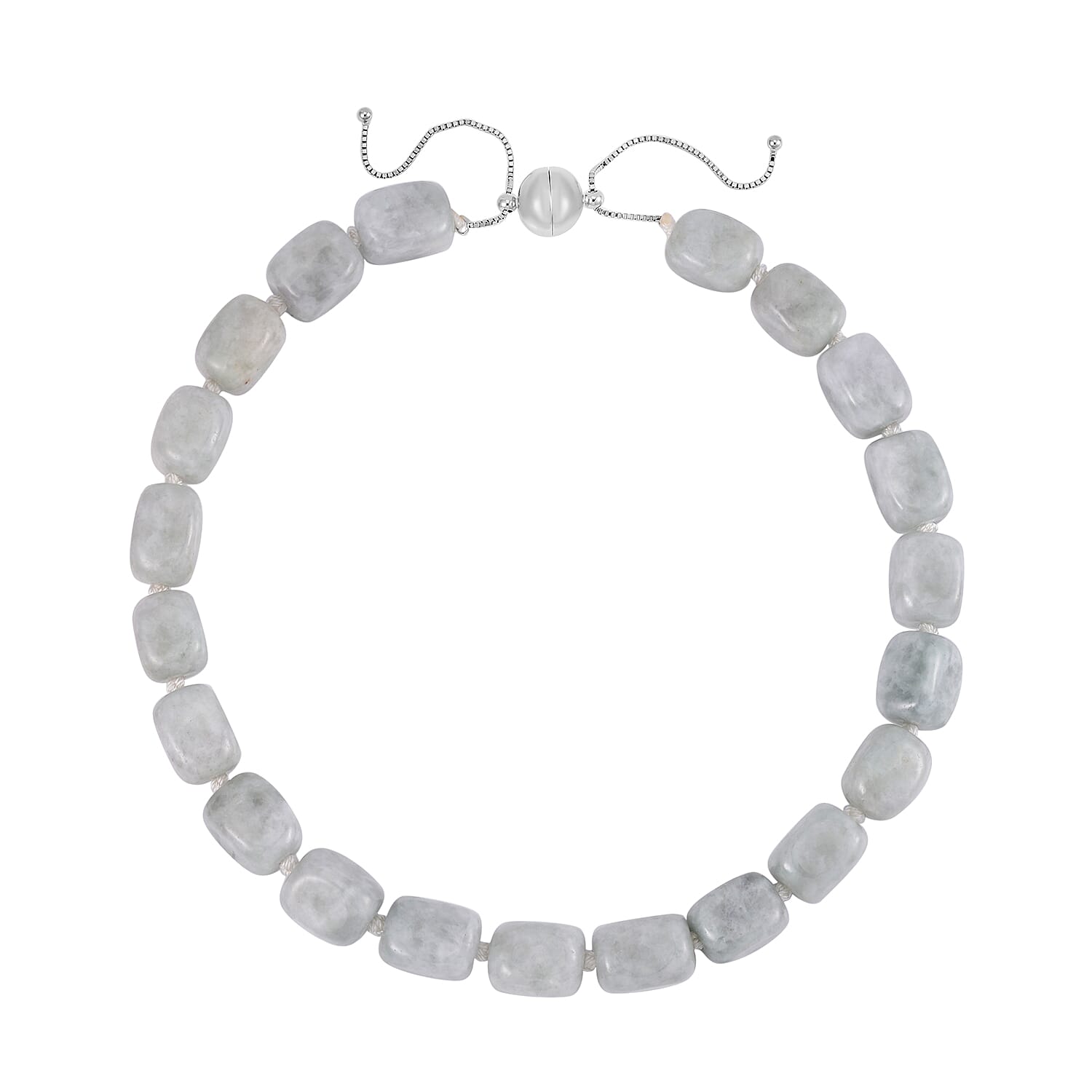 Natural Jade Tumble Shape Necklace 18-22 Inches in Rhodium Over Sterling Silver 985.00 ctw