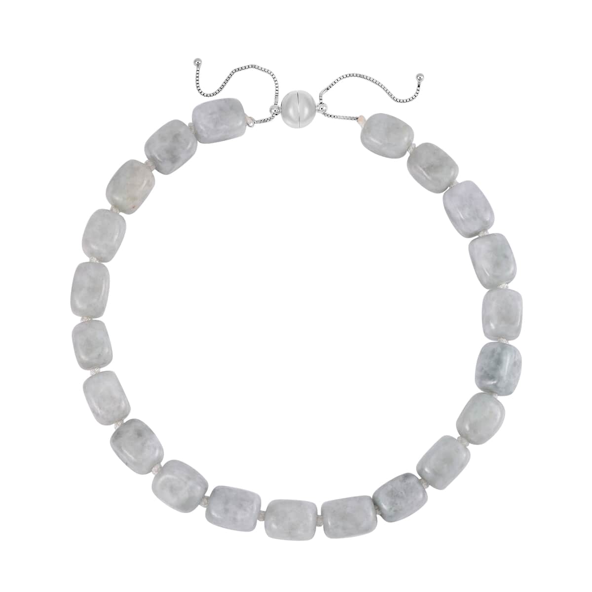 Natural Jade Tumble Shape Necklace 18-22 Inches in Rhodium Over Sterling Silver 985.00 ctw image number 2
