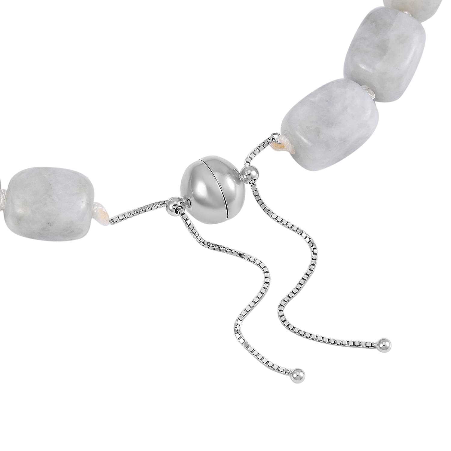 Natural Jade Tumble Shape Necklace 18-22 Inches in Rhodium Over Sterling Silver 985.00 ctw