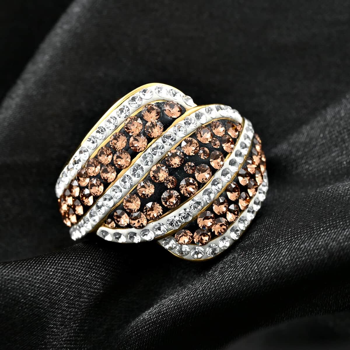 White and Champagne Austrian Crystal Ring in 18K Gold Over (Size 7.0) image number 1