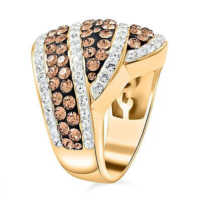 White and Champagne Austrian Crystal Ring in 18K Gold Over (Size 7.0)