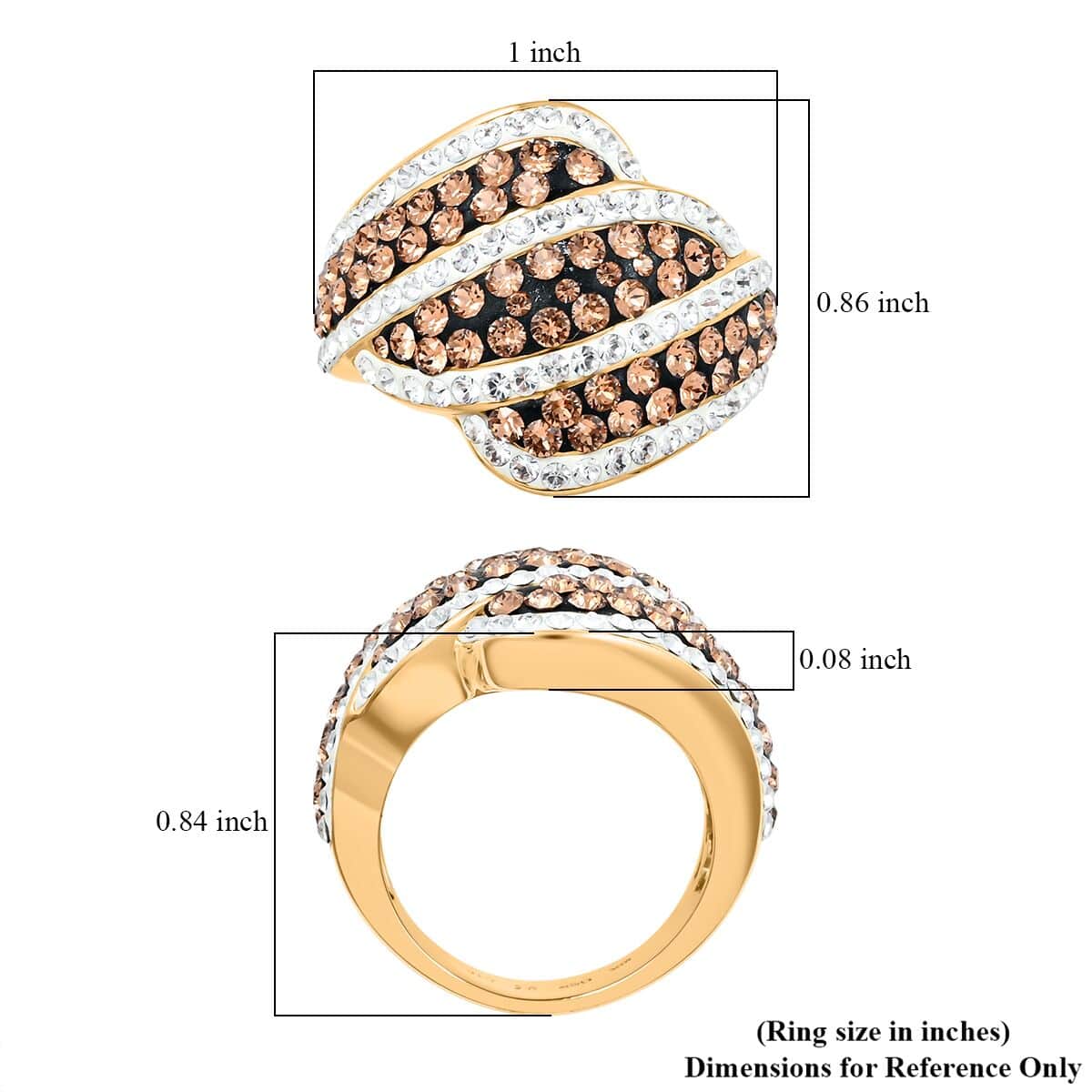 White and Champagne Austrian Crystal Ring in 18K Gold Over (Size 7.0) image number 4