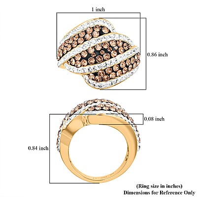 White and Champagne Austrian Crystal Ring in 18K Gold Over (Size 7.0)