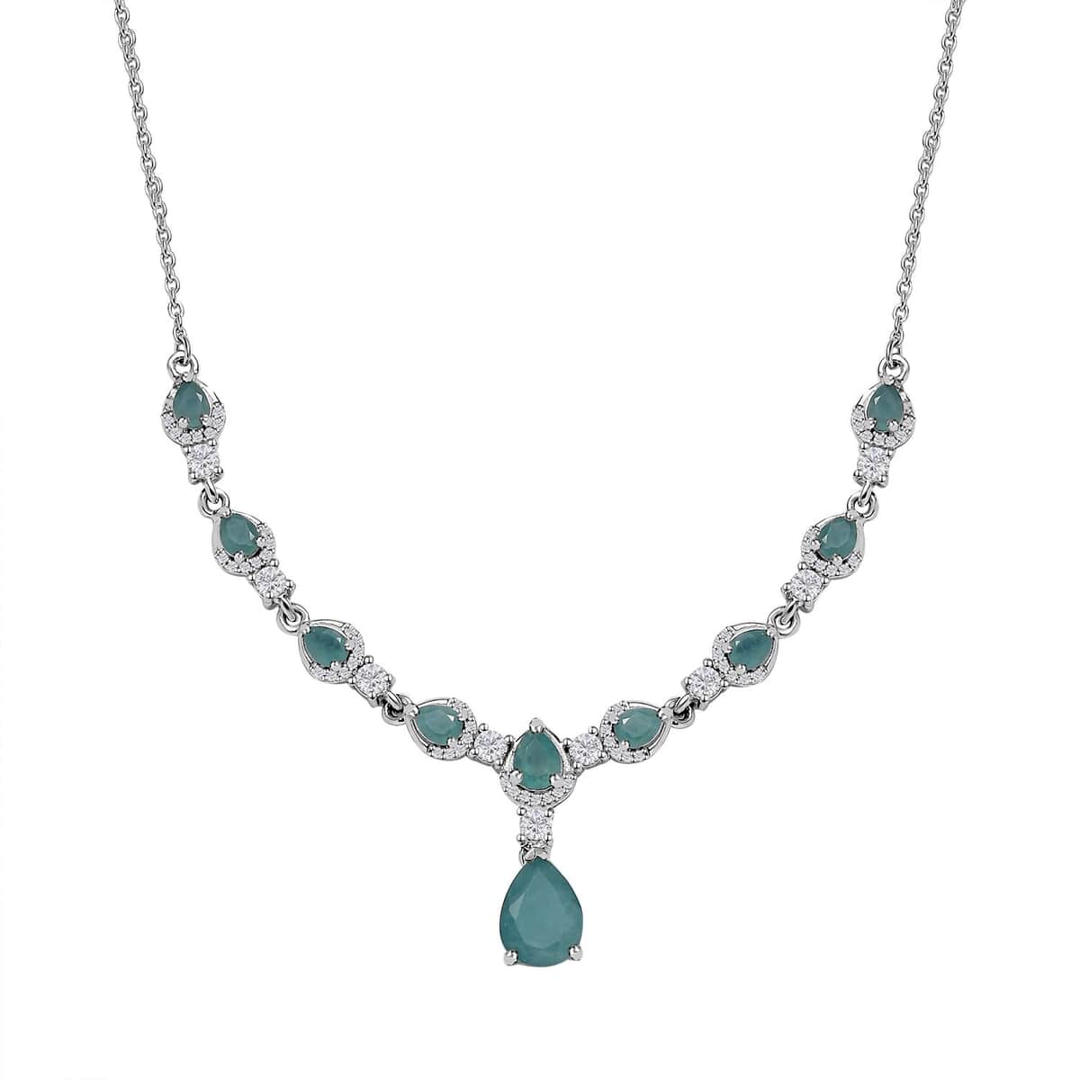 Premium Grandidierite and White Zircon Drop Necklace 18-20 Inches in Platinum Over Sterling Silver 4.50 ctw image number 0