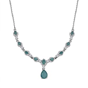 Premium Grandidierite and White Zircon Drop Necklace 18-20 Inches in Platinum Over Sterling Silver 4.50 ctw