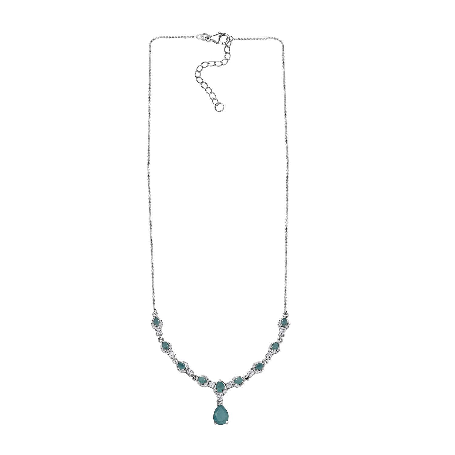 Premium Grandidierite and White Zircon Drop Necklace 18-20 Inches in Platinum Over Sterling Silver 4.50 ctw