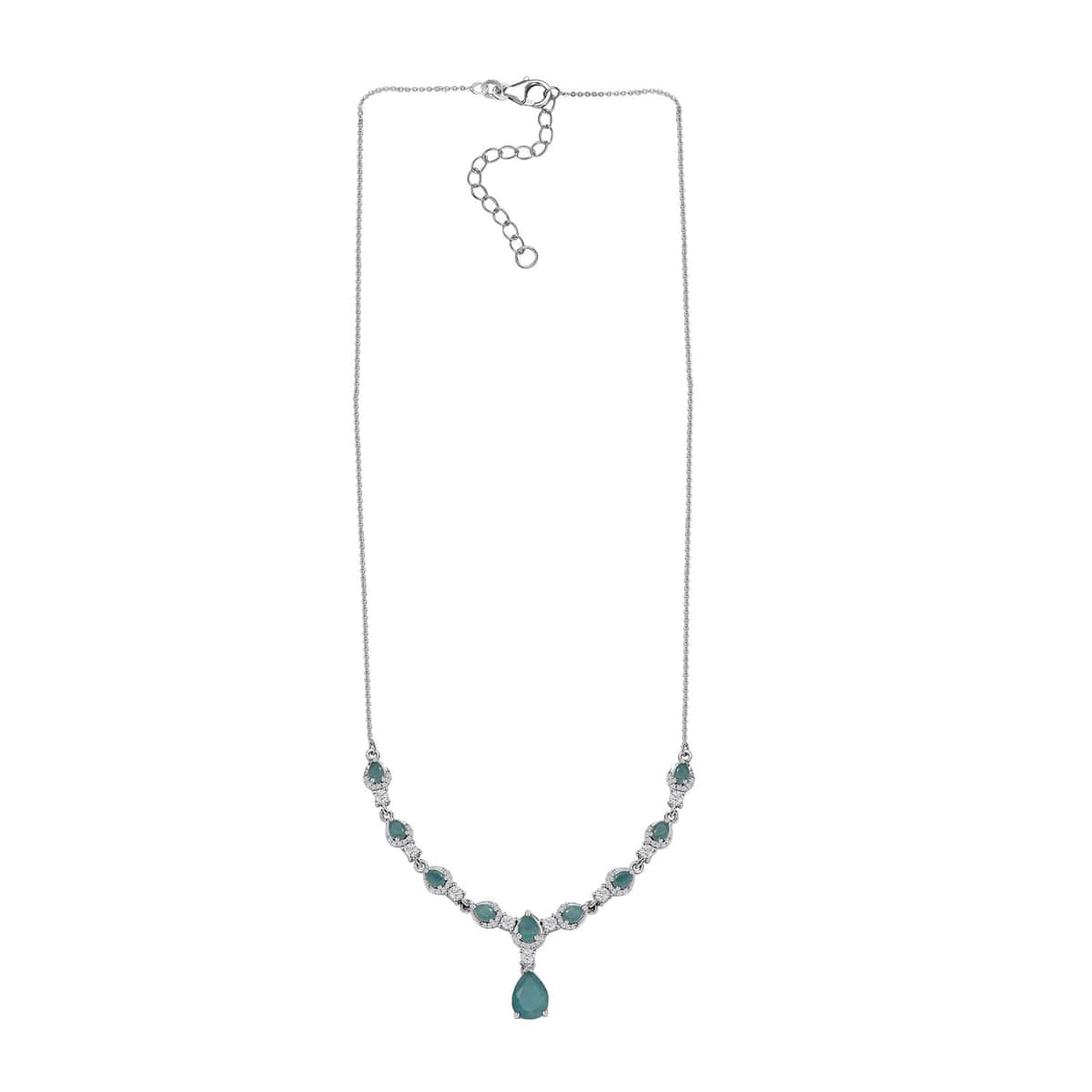 Premium Grandidierite and White Zircon Drop Necklace 18-20 Inches in Platinum Over Sterling Silver 4.50 ctw image number 2