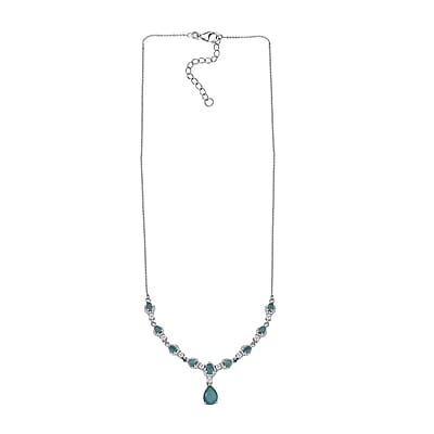 Premium Grandidierite and White Zircon Drop Necklace 18-20 Inches in Platinum Over Sterling Silver 4.50 ctw