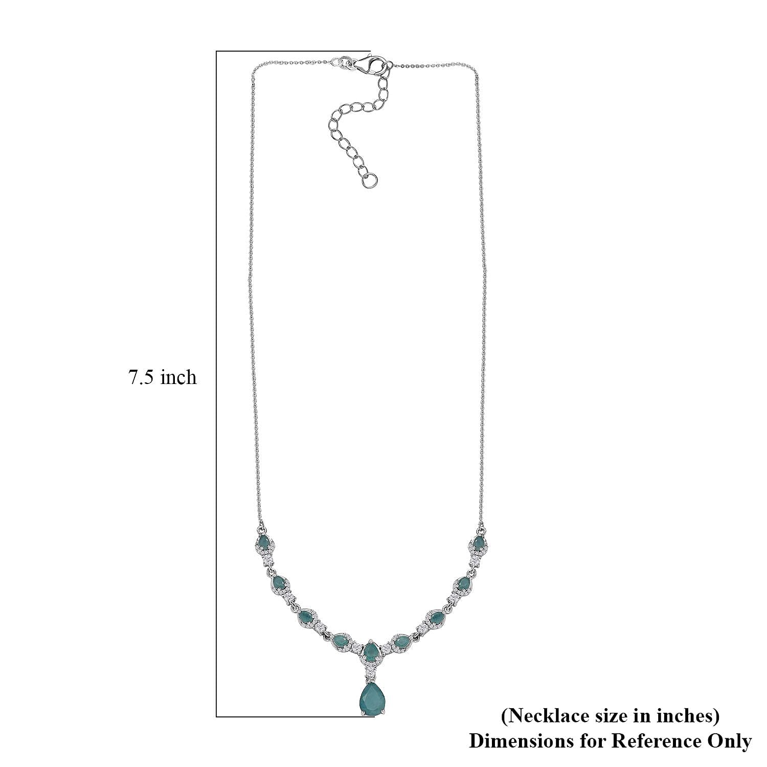 Premium Grandidierite and White Zircon Drop Necklace 18-20 Inches in Platinum Over Sterling Silver 4.50 ctw