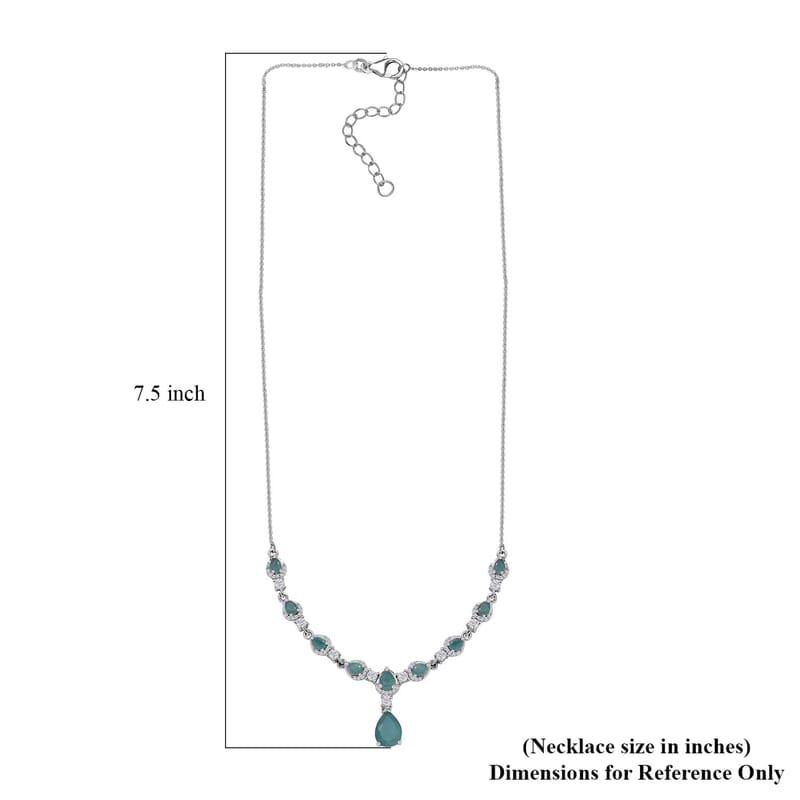 Premium Grandidierite and White Zircon Drop Necklace 18-20 Inches in Platinum Over Sterling Silver 4.50 ctw