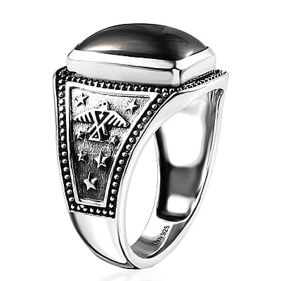 Artisan Crafted Elite Shungite South West Style Men's Ring in Sterling Silver (Size 10.0) 4.65 ctw